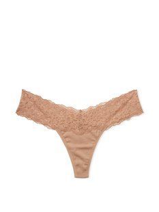 Бавовняні трусики VICTORIA'S SECRET Lace-Waist Cotton Thong Panty  415955SEQ фото