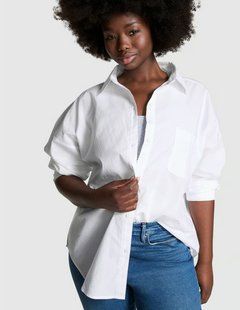 Сорочка PINK Cotton Poplin Oversized Button-Down Sleepshirt 415469QC6 фото