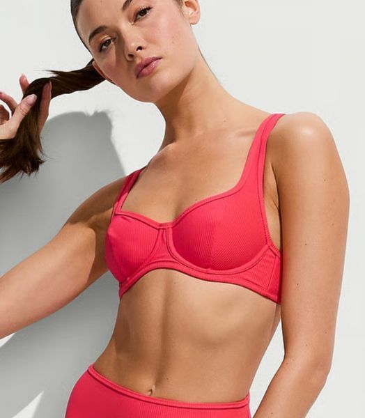 Купальник VICTORIA'S SECRET Two-Tone Rib Underwire Bikini Top & Thong Bikini Bottom  423538QDX фото