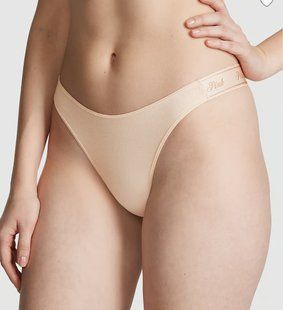 Бавовняні трусики PINK Logo Cotton Thong Panty  416218SEQ фото