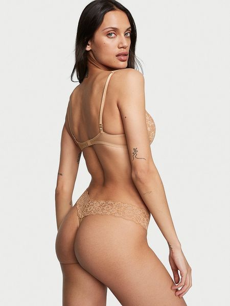 Хлопковые трусики VICTORIA'S SECRET Lace-Waist Cotton Thong Panty 418409SEQ фото