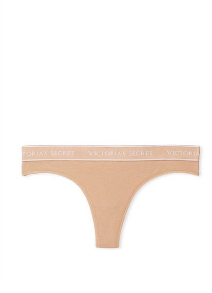 Бавовняні трусики VICTORIA'S SECRET Logo Cotton Thong Panty 817583SER фото