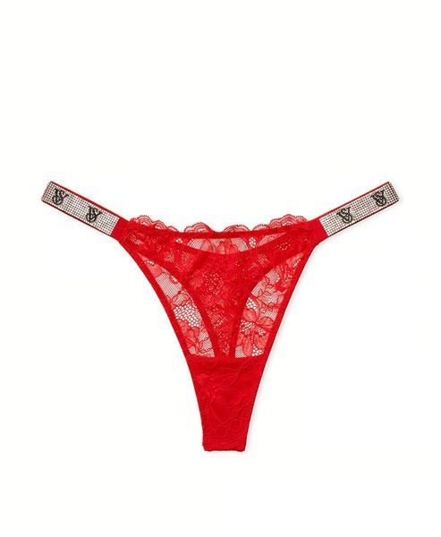 Мереживні трусики VICTORIA'S SECRET Logo Shine Strap Lace Thong Panty  904513QD4 фото