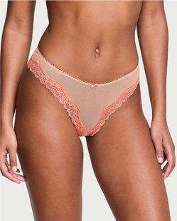 Трусики VICTORIA'S SECRET Tease Mesh Lace-Trim High-Leg Thong Panty 415384SEQ фото