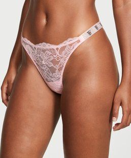 Мереживні трусики VICTORIA'S SECRET Logo Shine Strap Lace Thong Panty  904513QFK фото
