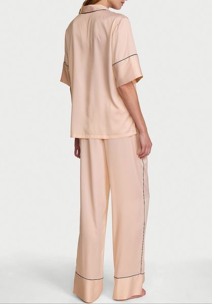 Сатиновая пижама VICTORIA'S SECRET Signature Satin Short-Sleeve Long Pajama Set 433250QAS фото