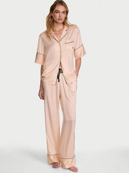 Пижама сатиновая VICTORIA'S SECRET Signature Satin Short-Sleeve Long Pajama Set 433250QAS фото