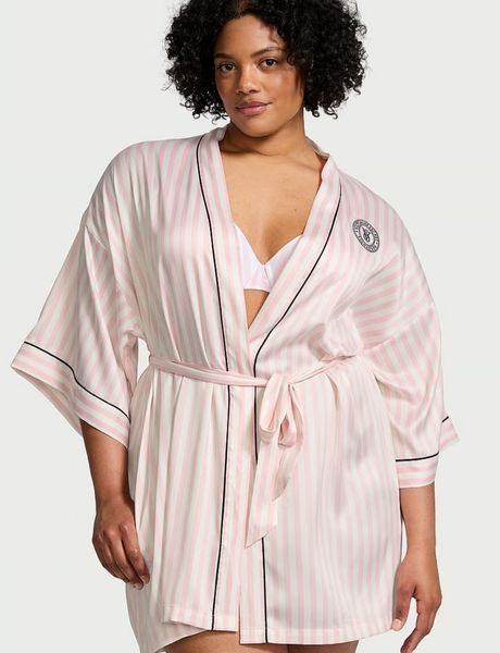 Сатиновый халат VICTORIA'S SECRET Signature Satin Short Piped Robe 417427QD3 фото